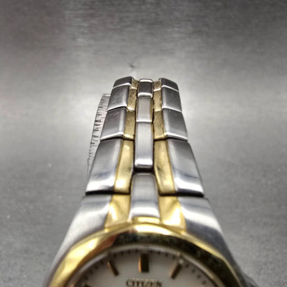 Citizen Eco-Drive Watch Women 25mm Silver Dial Two Tone Date Round Works E010 jp4
