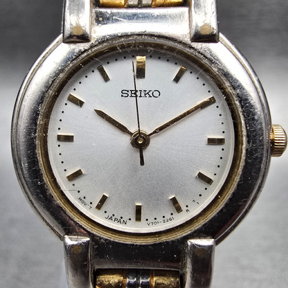 Seiko Watch Women 24mm Silver Dial Silver Tone Round V701-1791 New Battery JP1