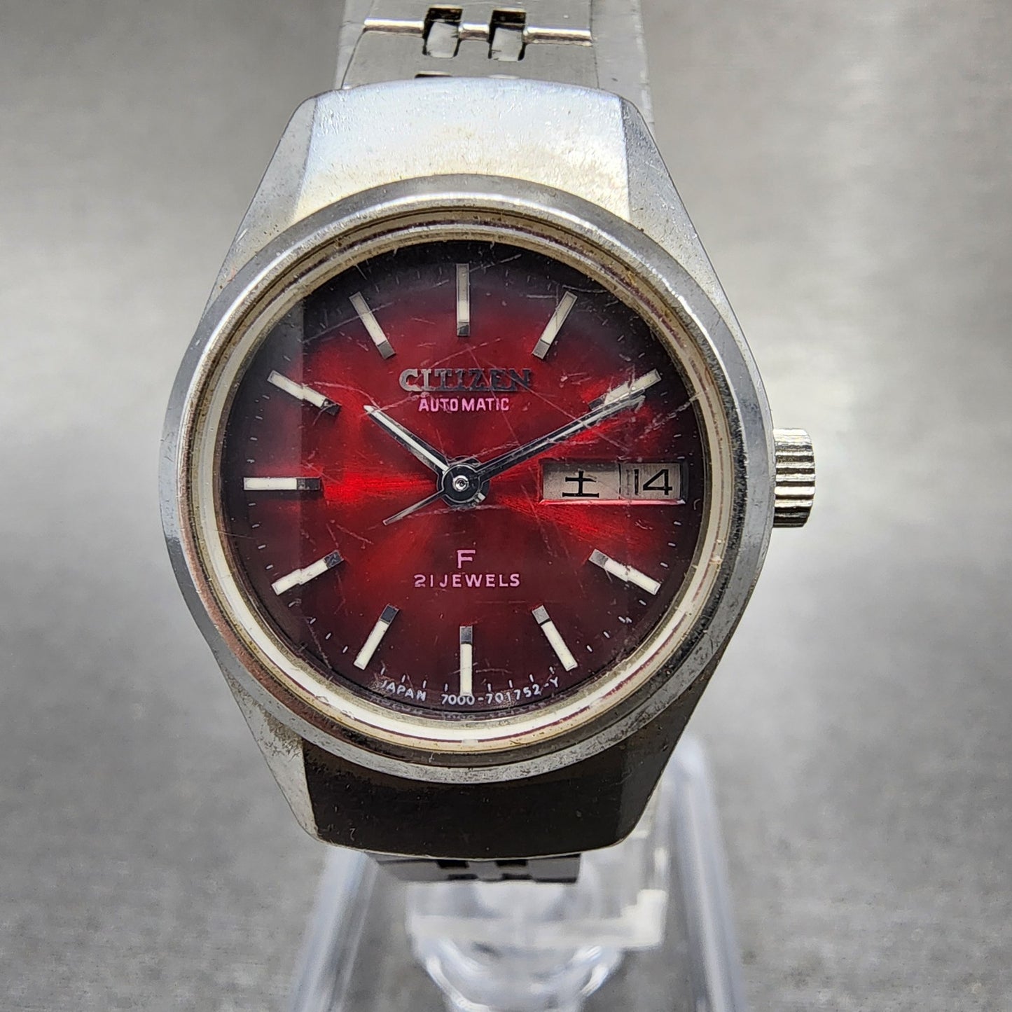 Citizen Automatic Watch Women 23mm Red Dial Silver Tone Daydate 4700333 Runs0