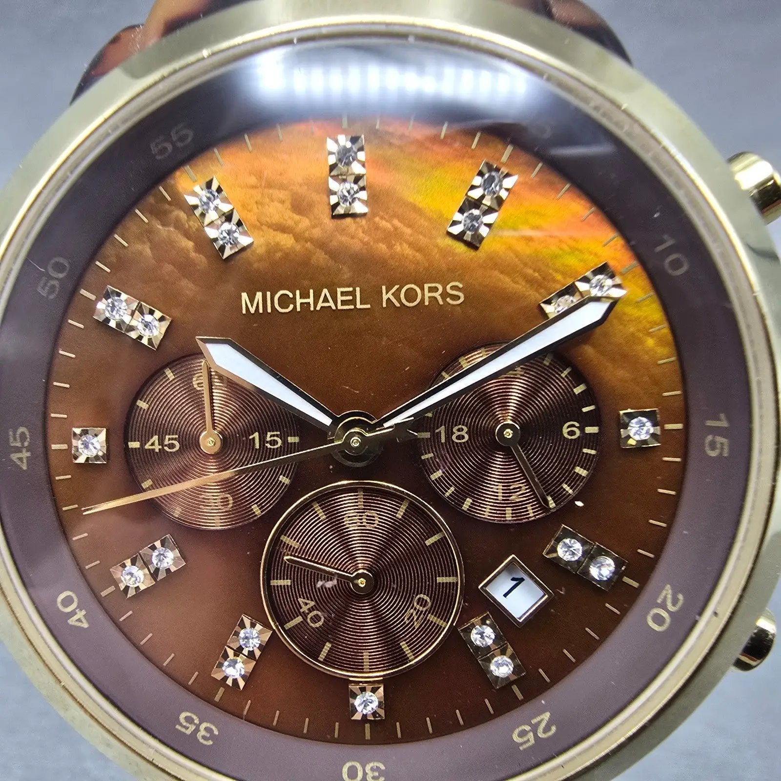 Michael Kors Audrina Chronograph Watch 43mm MOP Dial Tortoise Date New Battery1