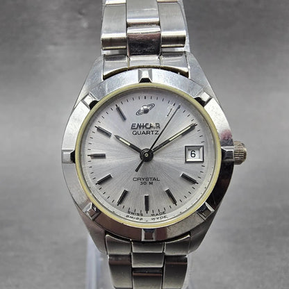 Enicar Watch Women 25mm Silver Dial Silver Tone Date Round 956.083 New Battery0