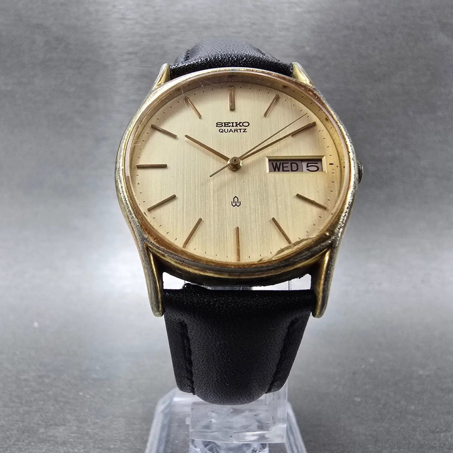 Seiko Watch Men 32mm Gold Dial Gold Tone Daydate Round 7123-7090 New Battery5