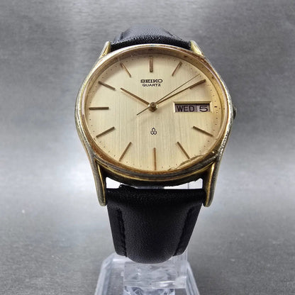 Seiko Watch Men 32mm Gold Dial Gold Tone Daydate Round 7123-7090 New Battery5