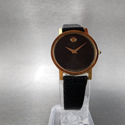 Movado Museum Watch Women 22mm Black Dial 14K Solid Gold Round New Battery