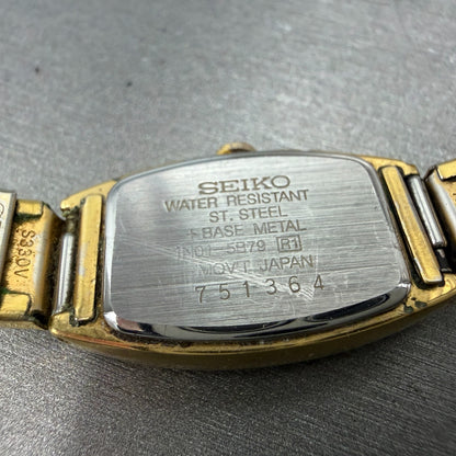 Seiko Tank Watch Women 16mm luminous Dial Gold Tone VTG 1N01-5B79 New Battery9