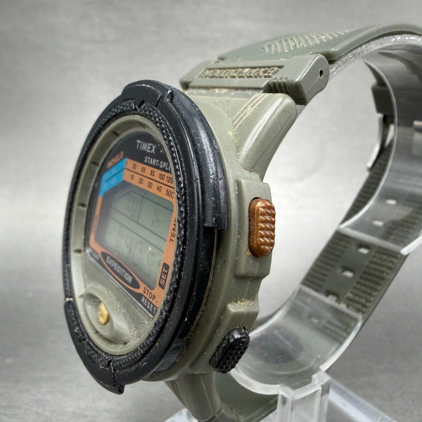 Timex Expedition Watch Men 44mm Digital Green Tone Alarm Chrono New Battery VTG2