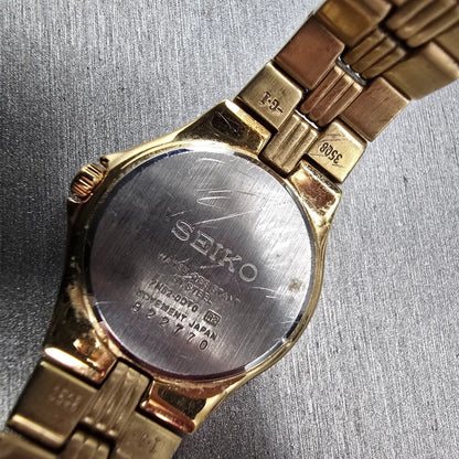 Seiko Watch Women 25mm Black Dial Gold Tone Date Diamonds 7N82-0DT0 New Battery10