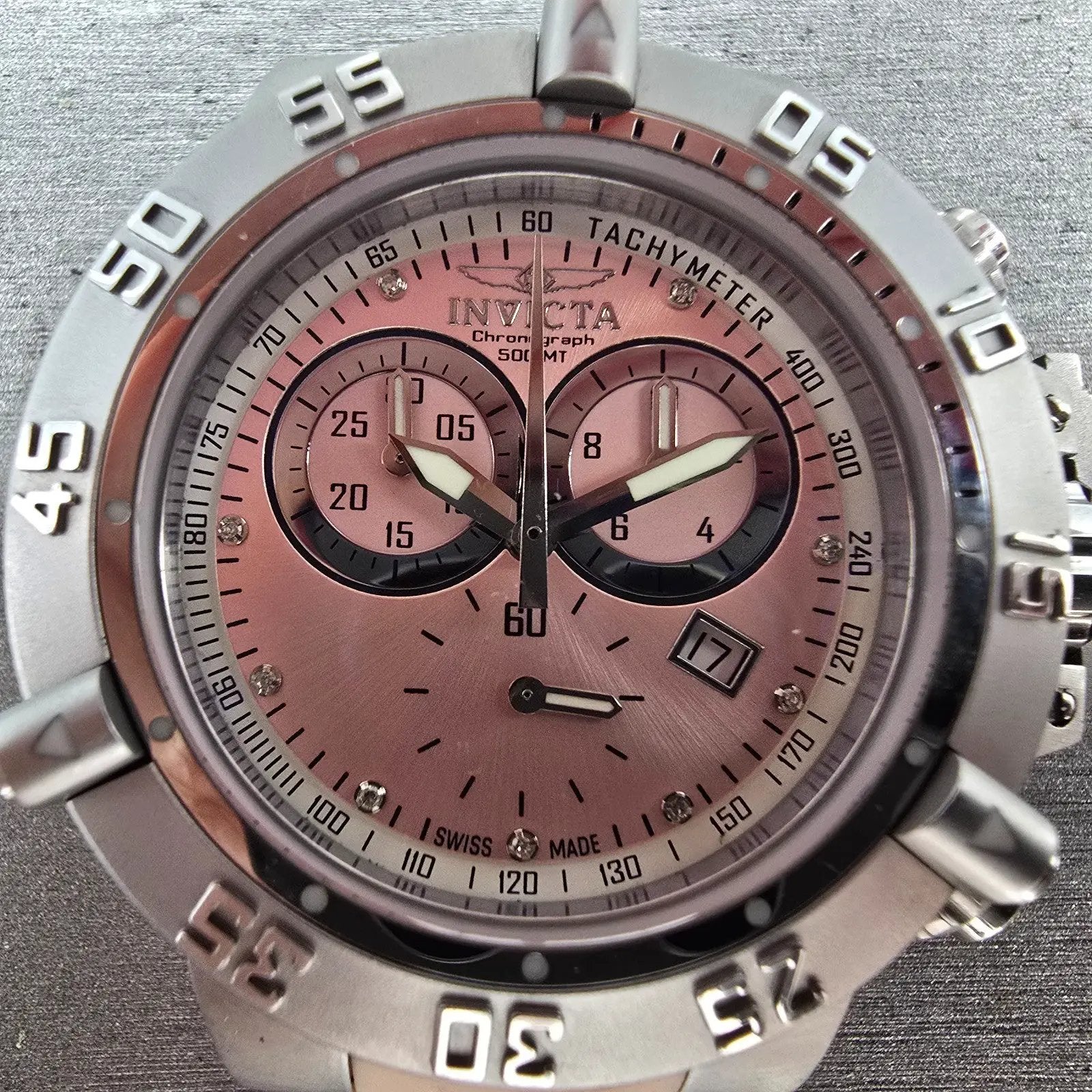 Invicta Sub Aqua Noma III Chronograph Watch Women 42mm Pink Dial Steel New Batt1