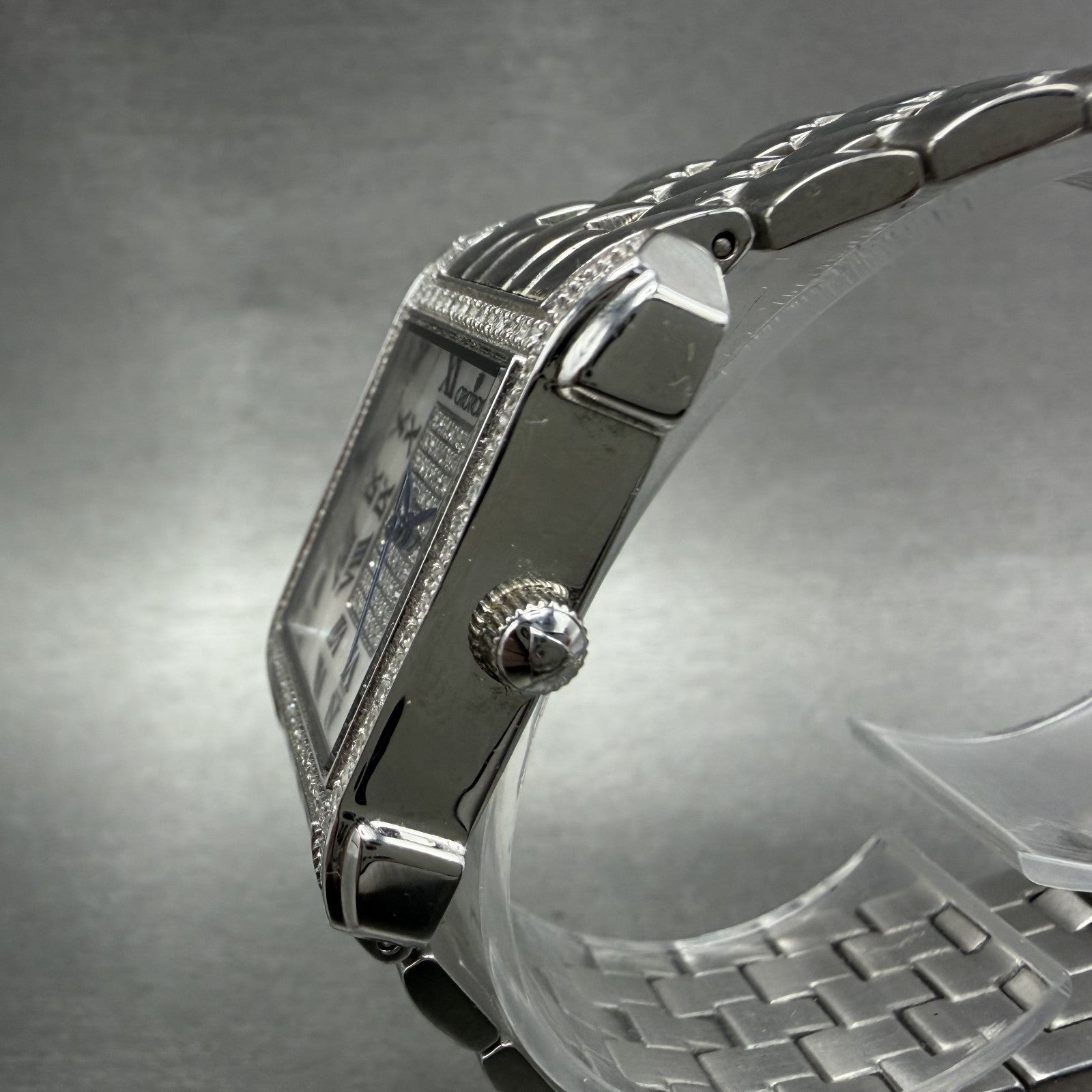 Croton Tank Watch Women 23mm MOP Dial Steel Diamond Bezel Rectangle New Battery2