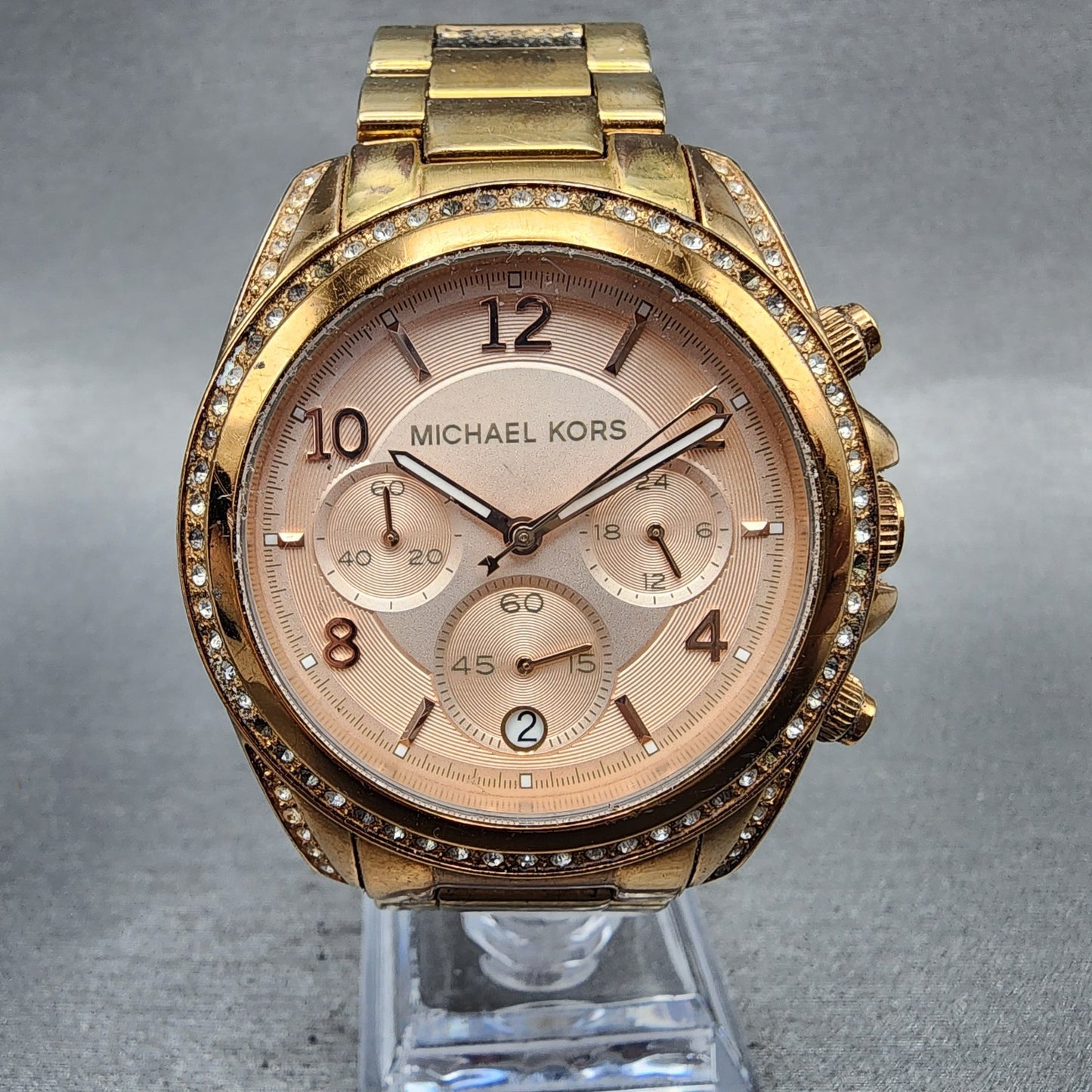 Michael kors Blair Watch Women 39mm Rose Dial Rose Gold Tone Date Round New Batt0