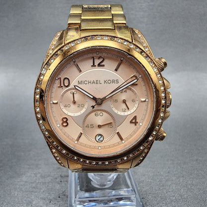 Michael kors Blair Watch Women 39mm Rose Dial Rose Gold Tone Date Round New Batt0