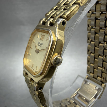 Seiko Tank Watch Women 16mm Champagne Dial Gold Tone 4n00-5249 New Battery ABC2