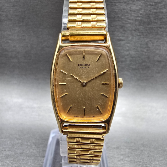 Seiko Watch Women 19mm Gold Dial Gold Tone Oval 2C20-5800 New Battery Vintage p0