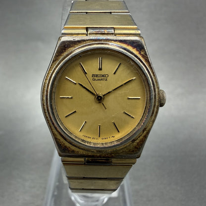 Seiko Watch Women 22mm Gold Dial Gold Tone Round 2C21-0049 New Battery Vintage0