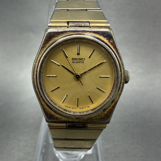 Seiko Watch Women 22mm Gold Dial Gold Tone Round 2C21-0049 New Battery Vintage0