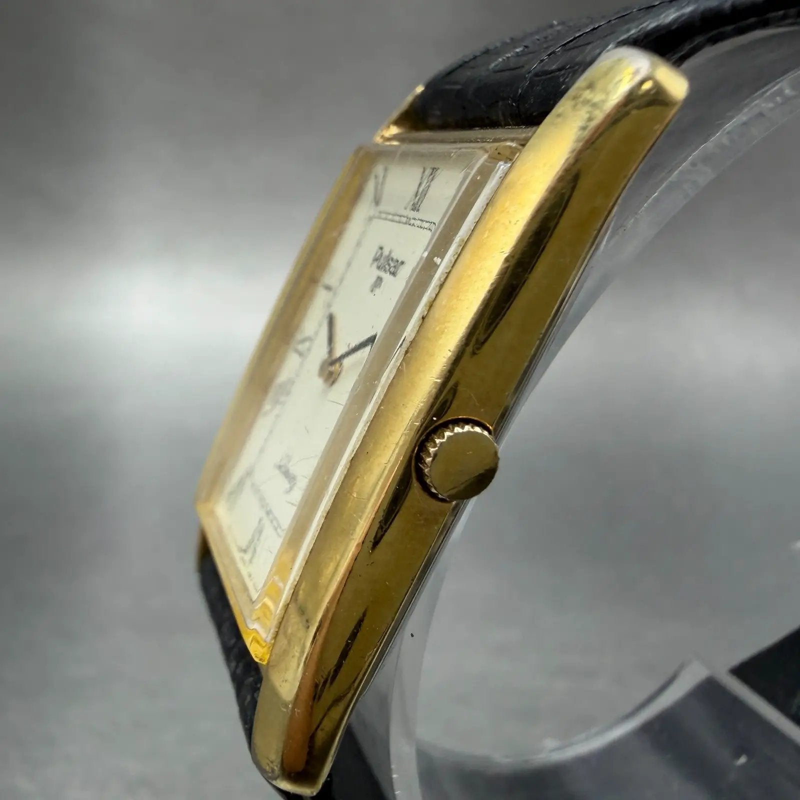 Seiko Pulsar Tank Watch Men 24mm Cream Dial Gold Tone V250-5000 New Battery VTGL2