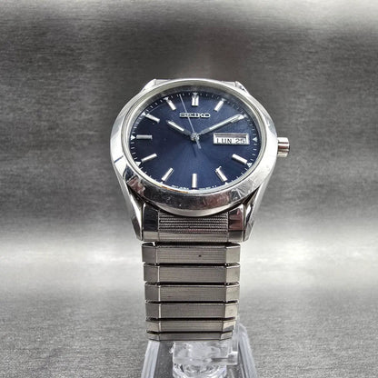 Seiko Watch Men 37mm Blue Dial Silver Tone Daydate Round 7N43-9070 New Battery5