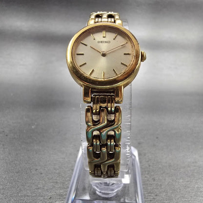 Seiko Watch Women 21mm Gold Dial Gold Tone Round 1N00-1E09 New Battery Vintage5