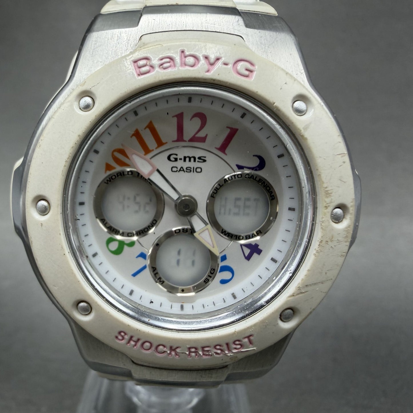 Casio BabyG MSG302C Watch Women 39mm White Dial Silver Analog Digital WorksABC1