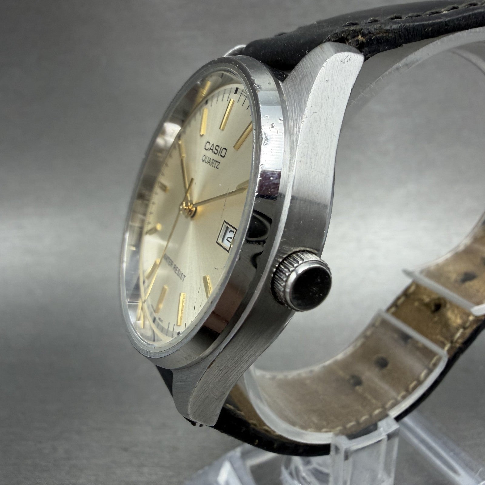 Casio Watch Men 37mm Champagne Dial Silver Tone Date MTP1175 New Battery2