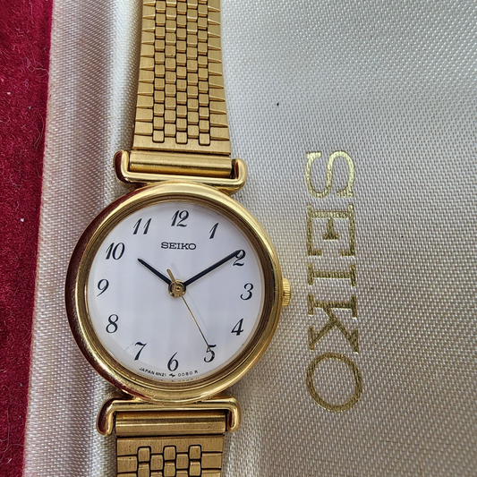 Seiko Watch Women 22mm White Dial Gold Tone Round 4n210052 New Battery0