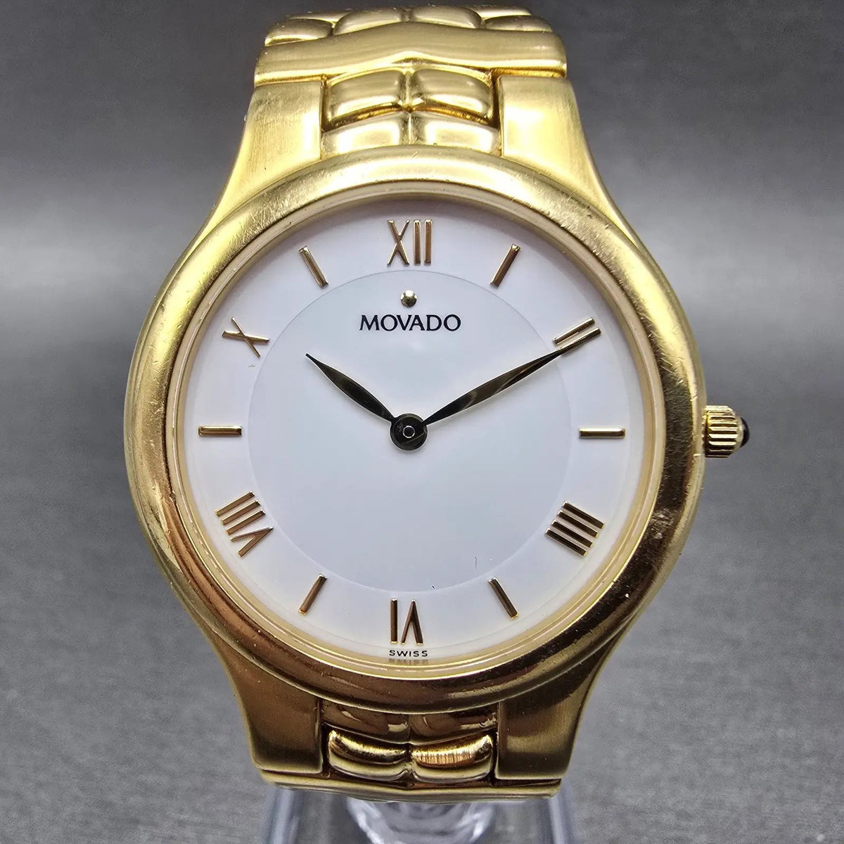 Movado Watch Men 34mm White Dial Gold Tone Round 88.A2.884 New Battery LP0