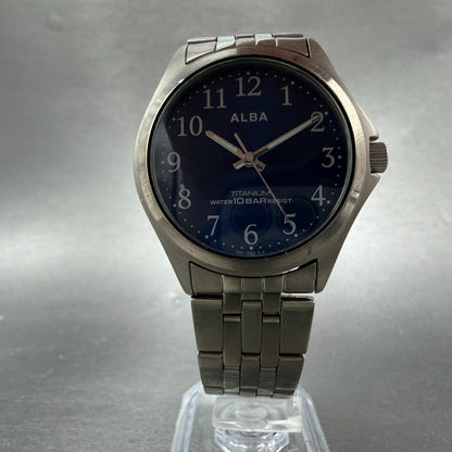 Seiko Alba Watch Men 35mm Blue Dial Titanium Round V501-0BP0 New Battery VTG5