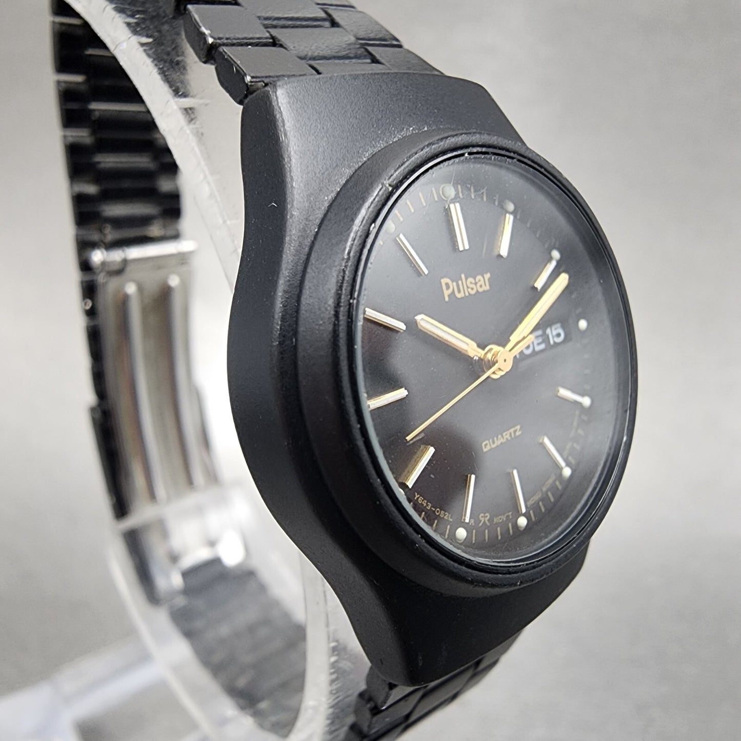 Pulsar Watch Women 25mm Black Dial Black Tone Daydate Round Y6430330 New Batt3