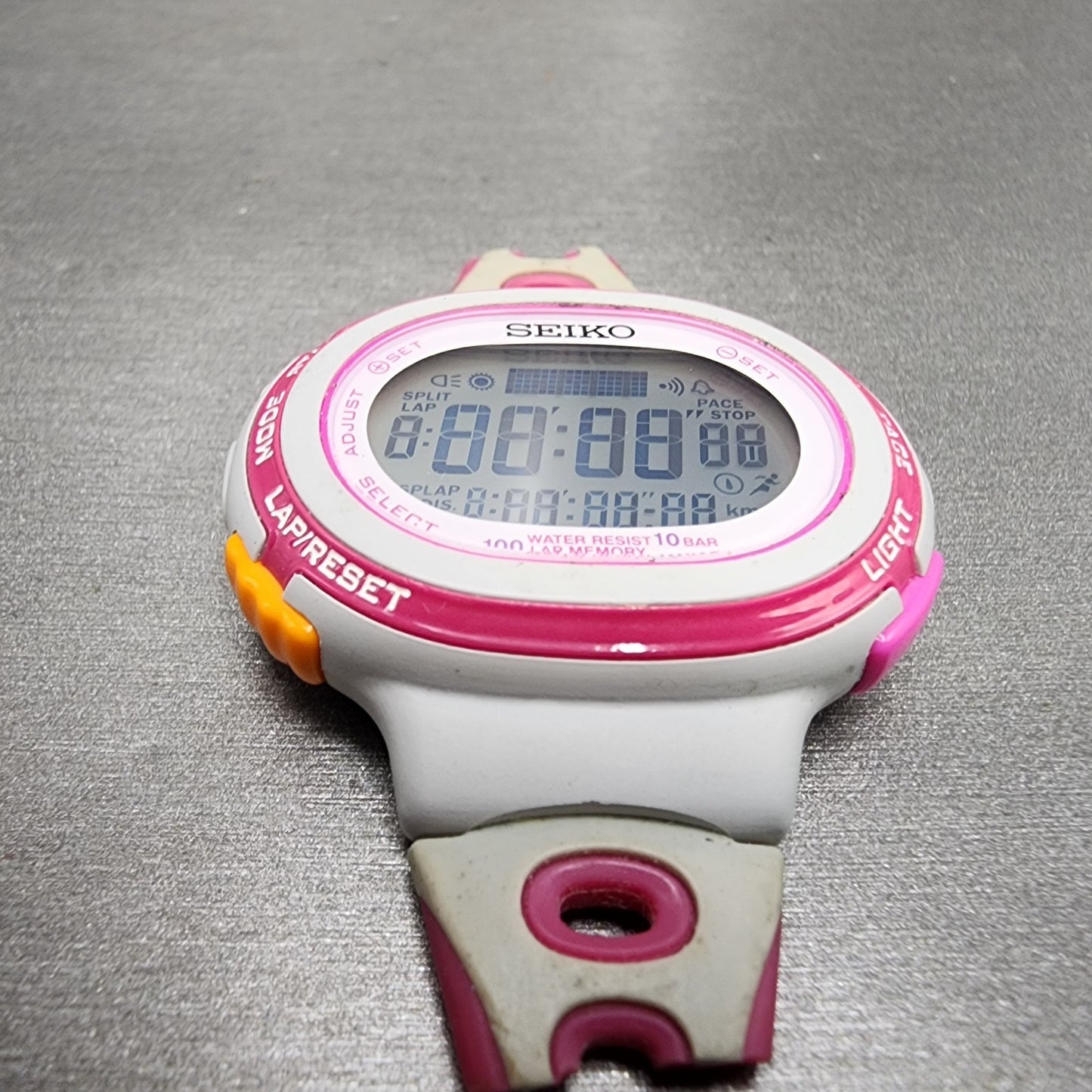 Seiko Digital Watch Women 40mm White Pink ALarm Chronograph S60100A0 New Batt2