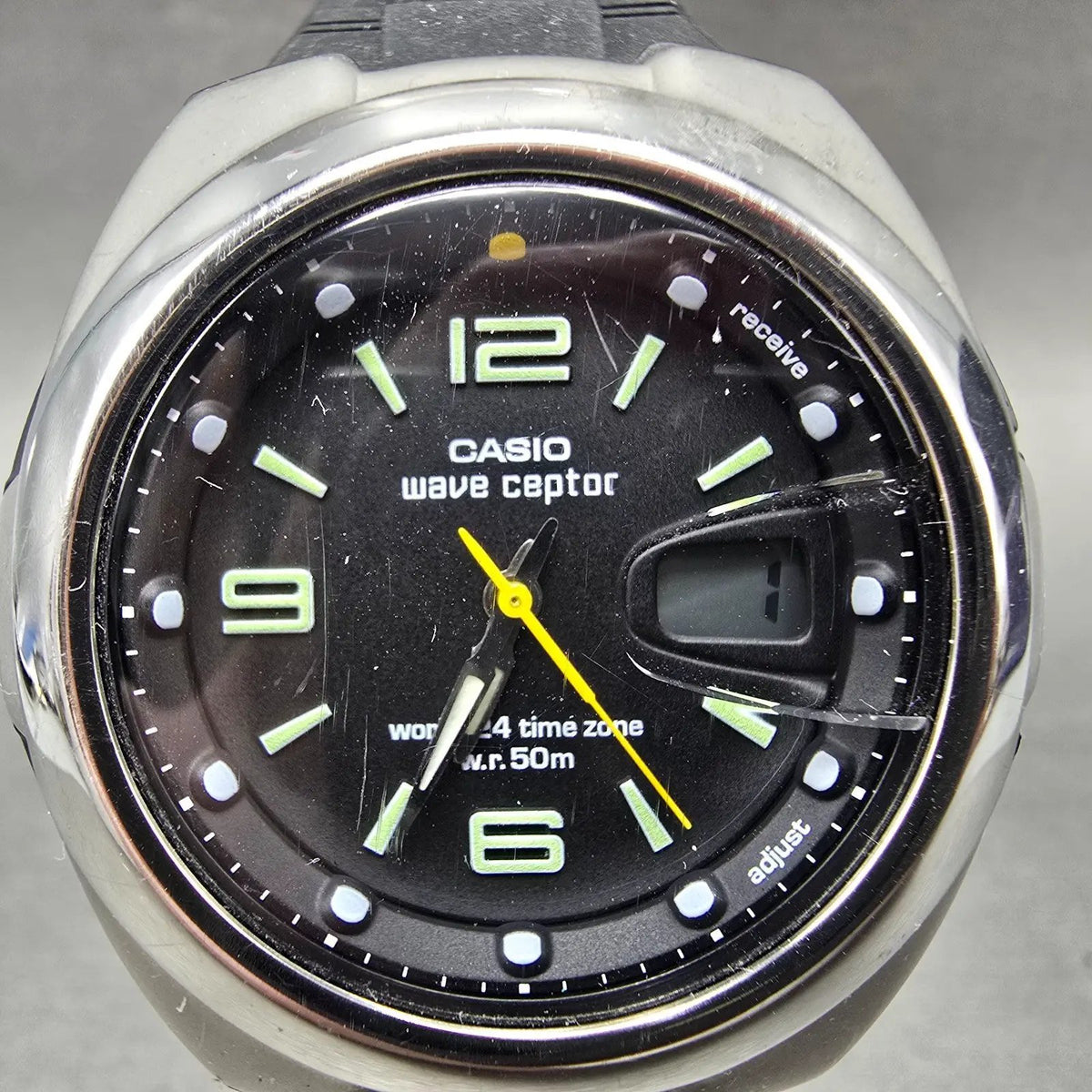 Casio Waveceptor WVQ-201HA Watch Men 41mm Black Dial Silver Tone Date Solar Runs1