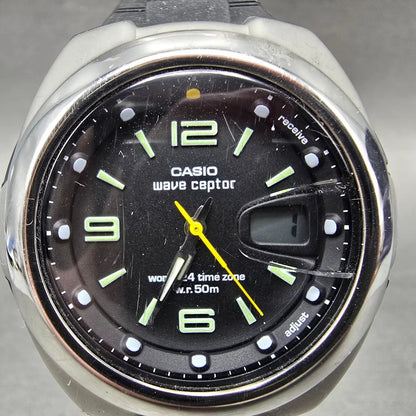 Casio Waveceptor WVQ-201HA Watch Men 41mm Black Dial Silver Tone Date Solar Runs1