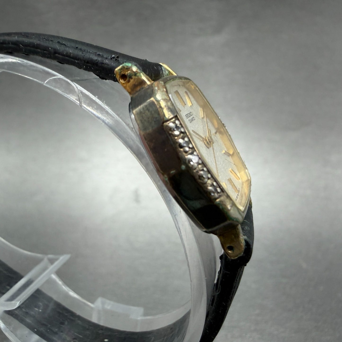 Seiko Watch Women 22mm Silver Dial Gold Tone Hexagon 1221-5110 New Battery VTG3
