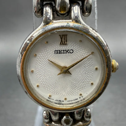 Seiko Watch Women 21mm White Dial Two Tone Round V400-1229 New Battery Vintage1