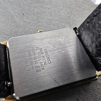 Seiko Tank Watch Men 25mm Gold Dial Gold Tone Rectangle 7430-5630 New Battery9