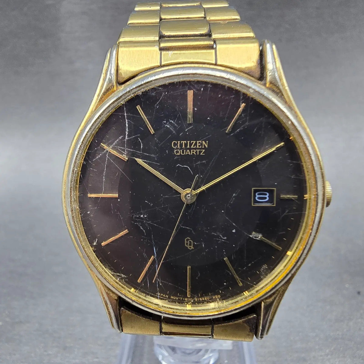 Citizen Watch Men 34mm Black Dial Gold Date Round 6110-S28146  VTG PARTS JP0