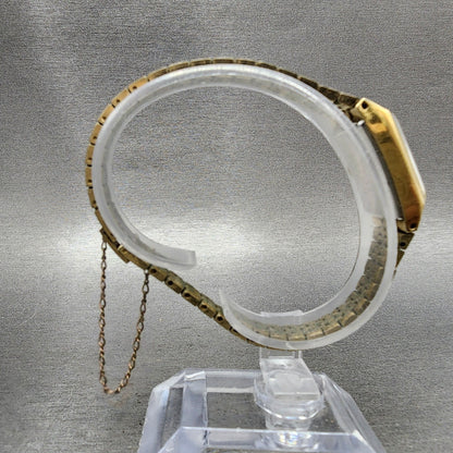 Seiko Tank Watch Women 12mm Champagne Dial Gold Tone Rectangle Manual Wind READ!8