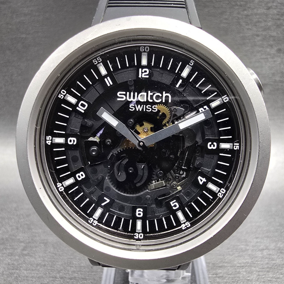 Swatch Big Bold Dark Irony Watch Men 47mm Skeleton Dial SB07S105 New Battery1