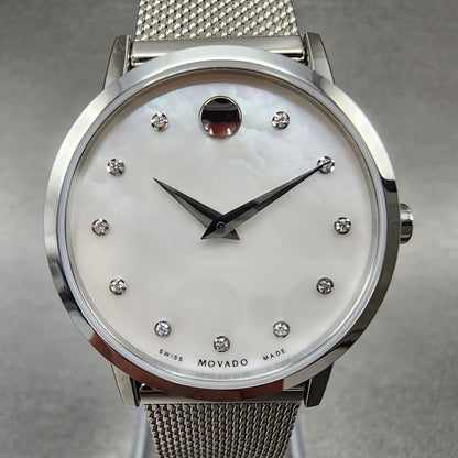 Movado Museum Watch Women 28mm MOP Dial Stainless Steel Diamond Markers New Bat3