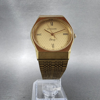 Wittnauer Watch Men 32mm Gold Dial Gold Tone Round Bracelet New Battery6