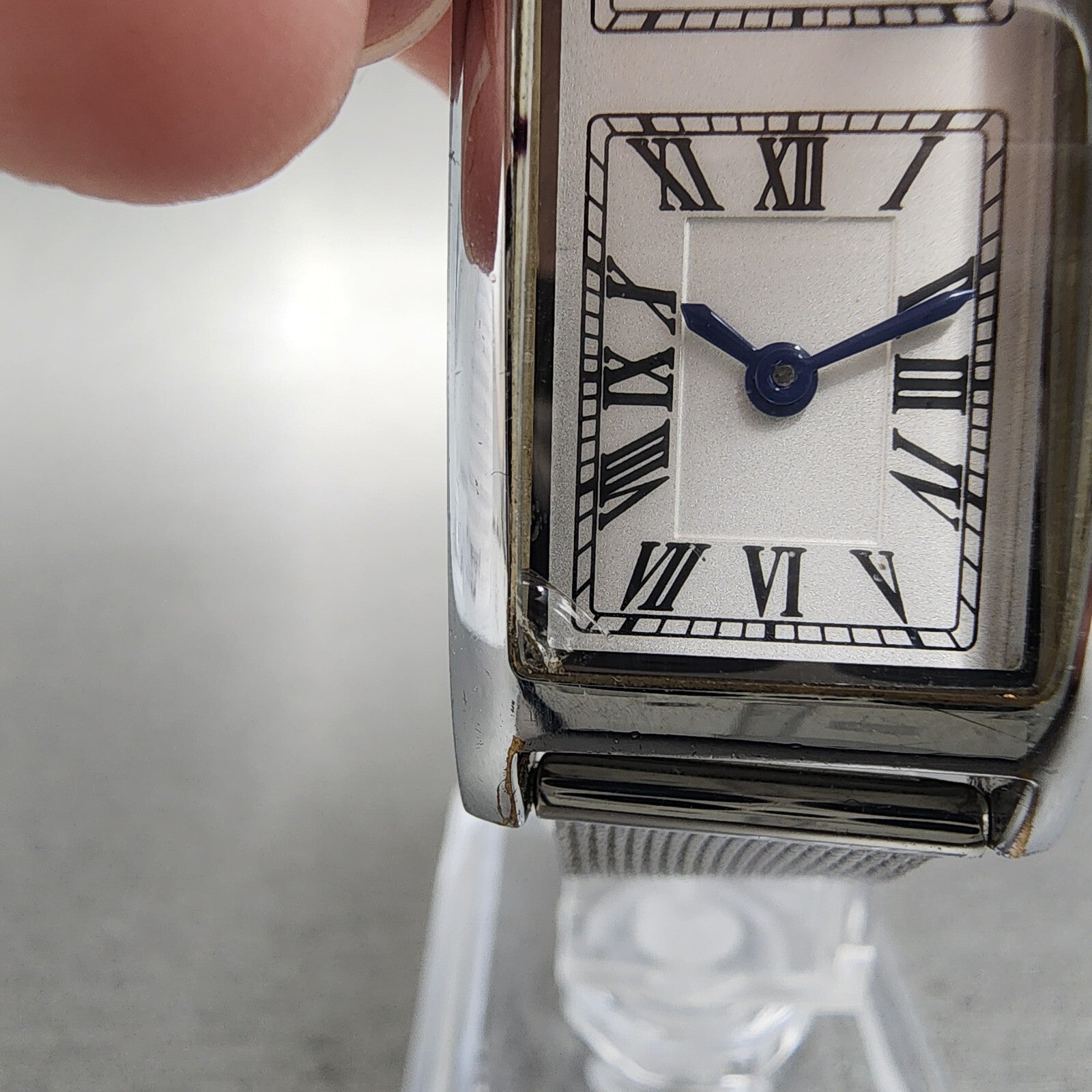 ANA Dual Time Tank Watch Women 19mm White Dial Steel Rectangle Mesh Band New Bat6