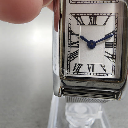 ANA Dual Time Tank Watch Women 19mm White Dial Steel Rectangle Mesh Band New Bat6