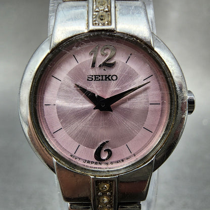 Seiko Watch Women 20mm Pink Dial Silver Tone Round 1n000sj0 New Battery1
