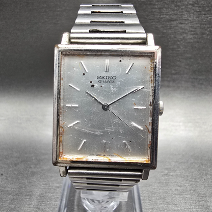 Seiko Tank Watch Men 24mm Silver Dial Silver Tone Rectangle 2C21-5180 New Batt0