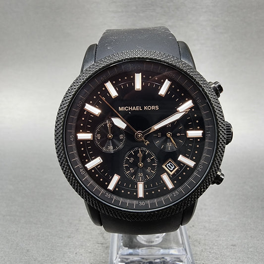 Michael Kors Scout Chronograph Watch Men 43mm Black Dial Black Tone New Battery