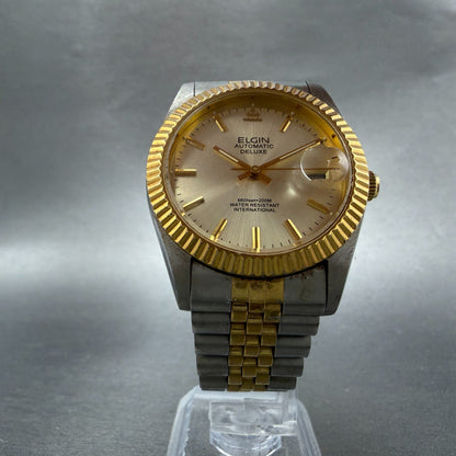 Elgin President Watch Men 36mm Champagne Dial Two Tone Date Round Automatic Runs5