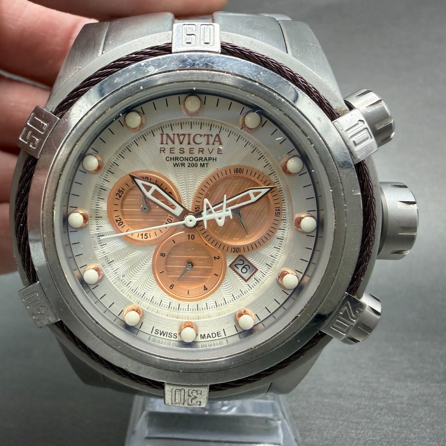 Invicta Bolt Zeus Chrono Watch Men 52mm White Dial Steel Date 14611 New Battery1