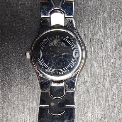 Bulova Watch Women 22mm MOP Dial Silver Tone Crystal Bezel 96T14 New Battery10