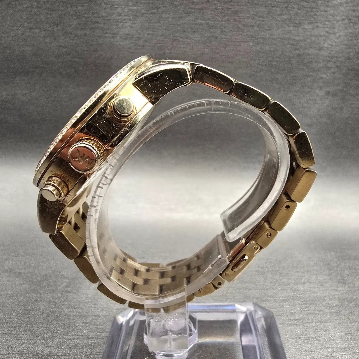 Michael Kors Chronograph Watch Women 41mm Gold Dial Gold Tone Date MK6342 NewBat6