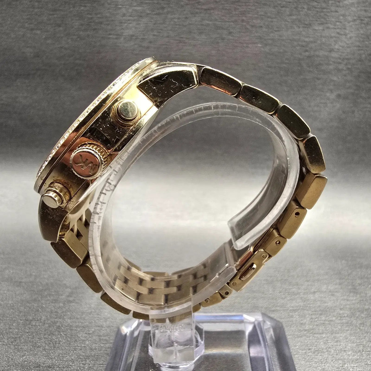 Michael Kors Chronograph Watch Women 41mm Gold Dial Gold Tone Date MK6342 NewBat6