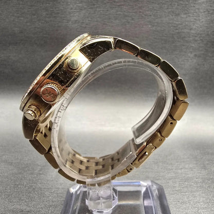 Michael Kors Chronograph Watch Women 41mm Gold Dial Gold Tone Date MK6342 NewBat6